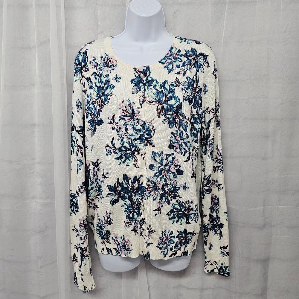 Time and Tru Cardigan Sweater White Blue Coquette Office School L